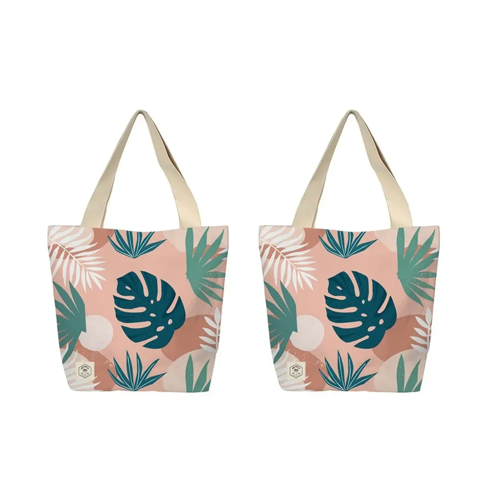 2x Good Vibes Beach Bag W Inner Pocket Zip Closre Blush Palm Print 50x42x15cm