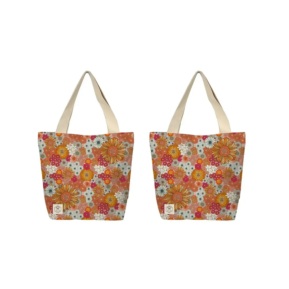 2x Good Vibes Beach Bag  w/Inner Pocket Zip Clsure Retro Summer Print 50x42x15cm