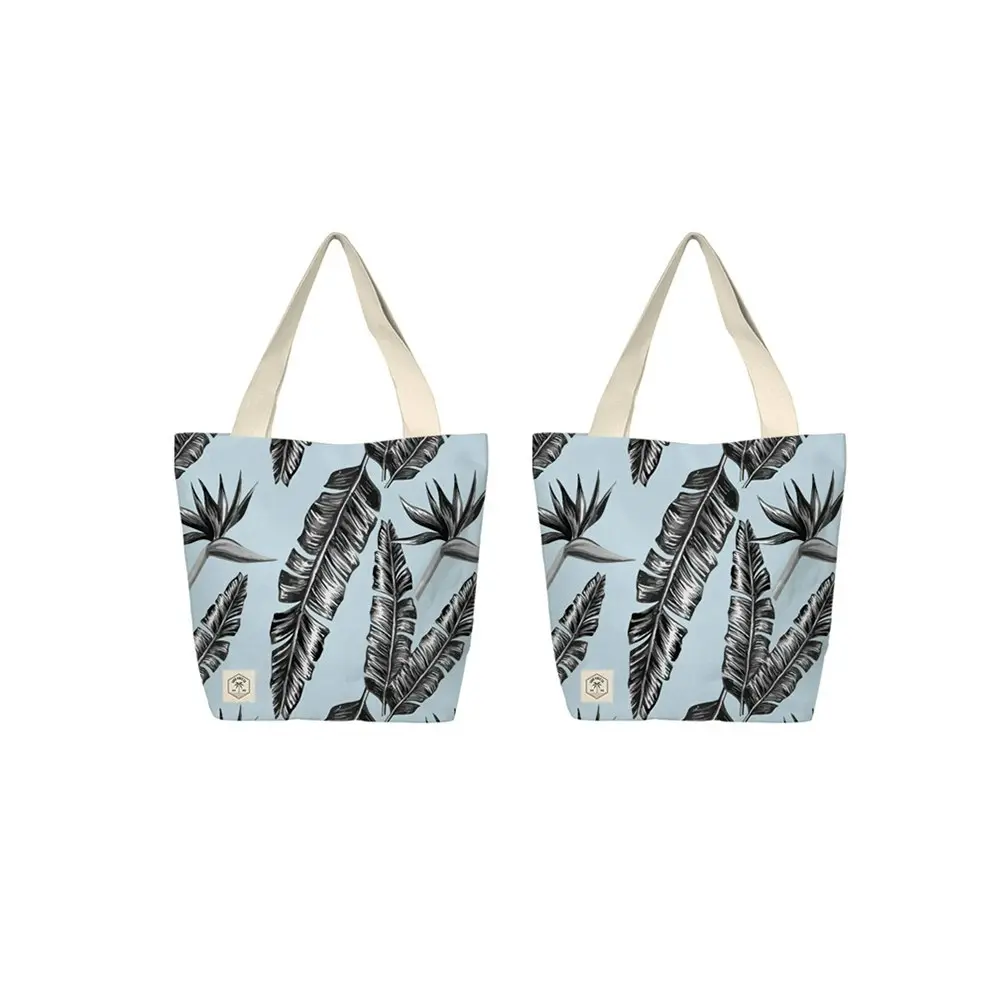 2x Good Vibes Beach Bag  w/Inner Pocket Zip Closr Sorrento Palm Print 50x42x15cm