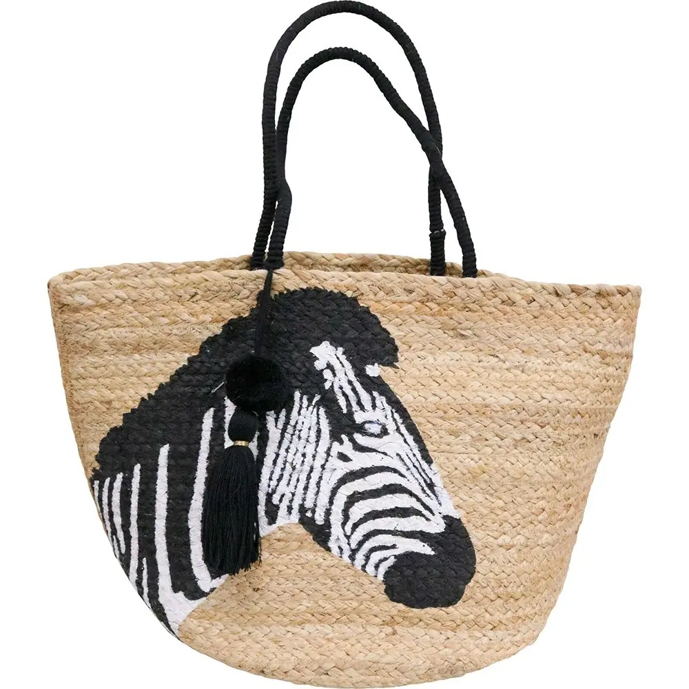 LVD Jute Bag Zebra Print Womens Elegant Shoulder Handbag Carrier 50x30cm