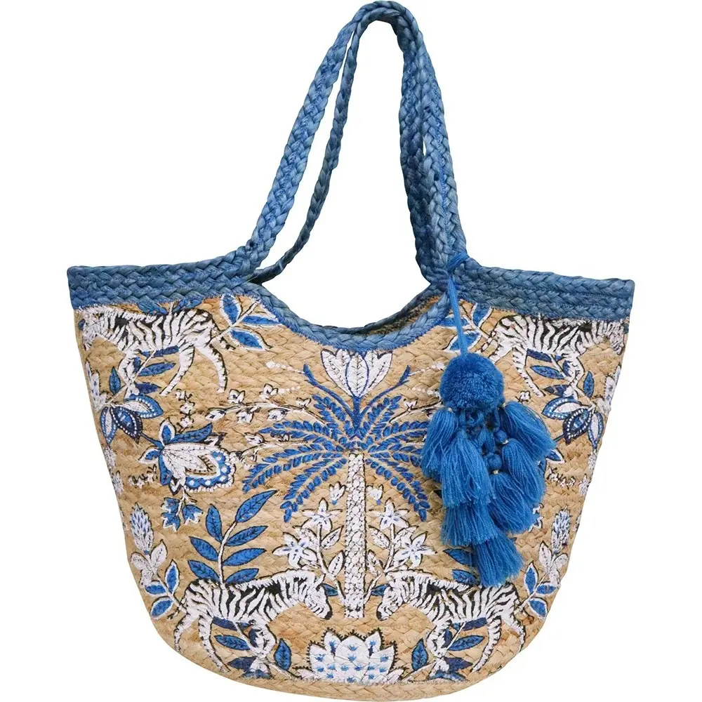 LVD Jute Zebra Palm Portable On The Go Decorative Carry Tote Bag 50x30cm