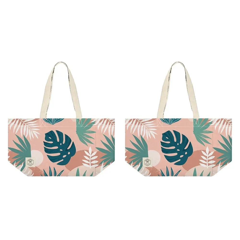 2x Good Vibes Everyday Durable Eco Folding Tote Bag Blush Palm Print 34x38x20cm