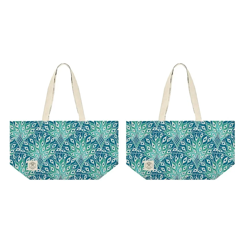 2x Good Vibes Everyday Eco Folding Tote Bag Peacock Paradise Print 34x38x20cm