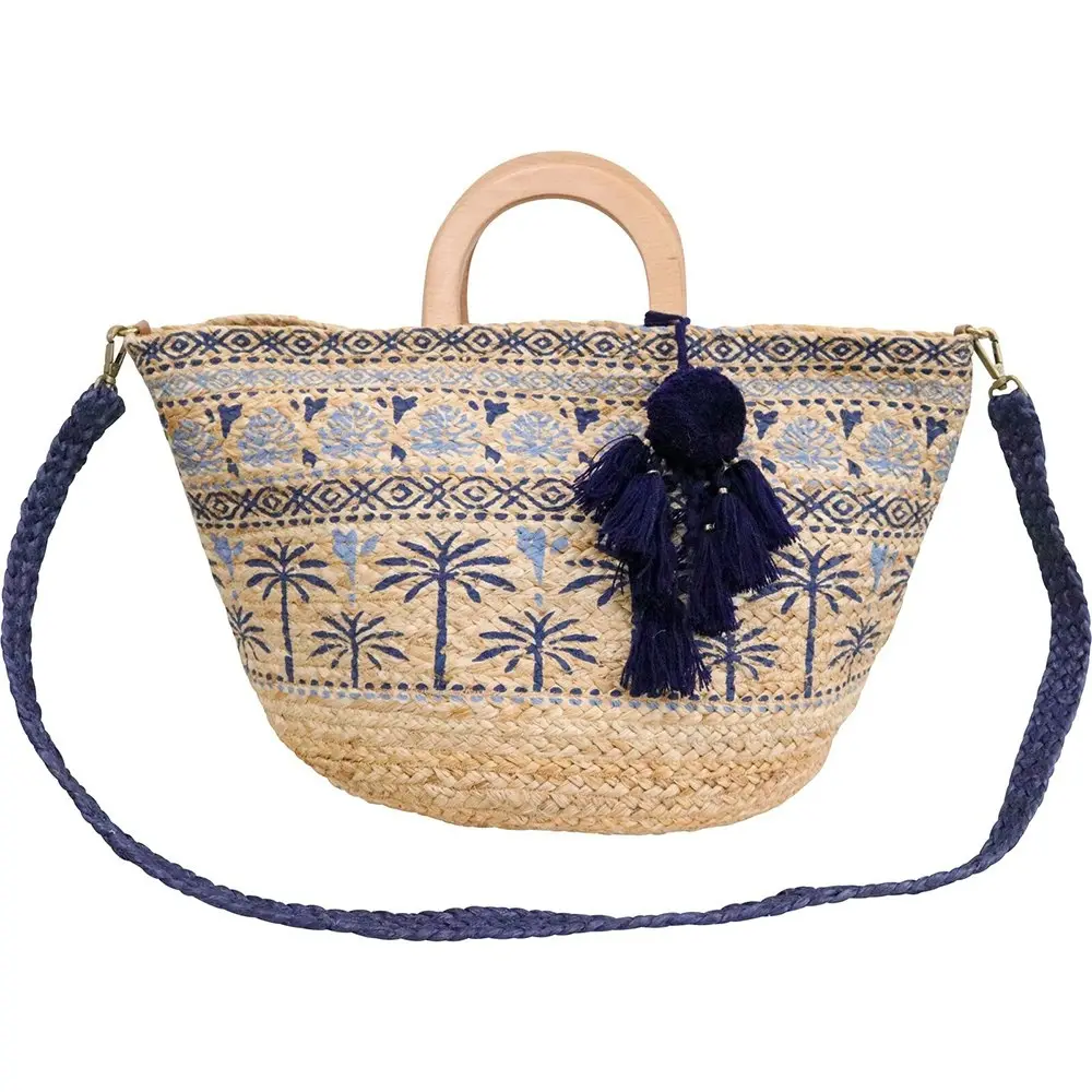 LVD Jute Shopper Navy Palm Womens Elegant Shoulder Handbag Carrier 50x30cm