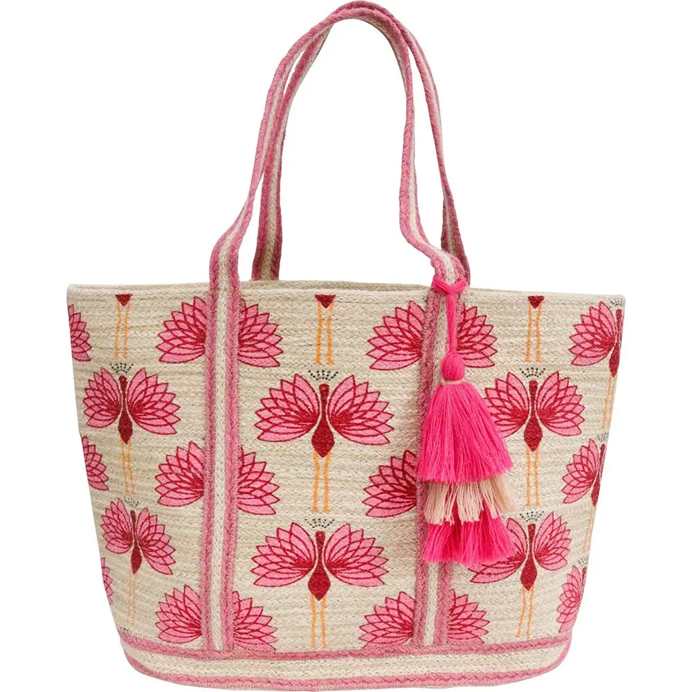 LVD Jute Bag Vibrant Flamingo Print Womens Shoulder Handbag Carrier 30x30cm