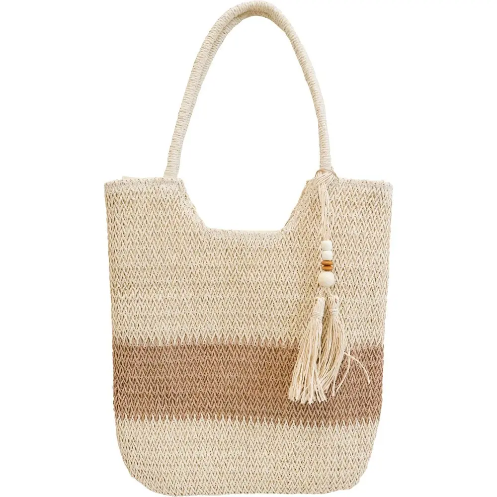 LVD Women's/Ladies Woven Stripe Tote Bag Fashion Beach Handbag 40cm Natural