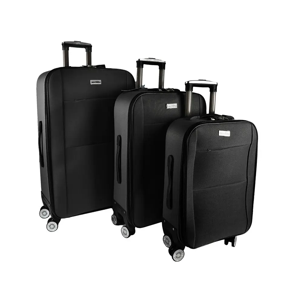 3pc Jemark Sky High Soft Case Travel Suitcase/Luggage Bag Lightweight Black