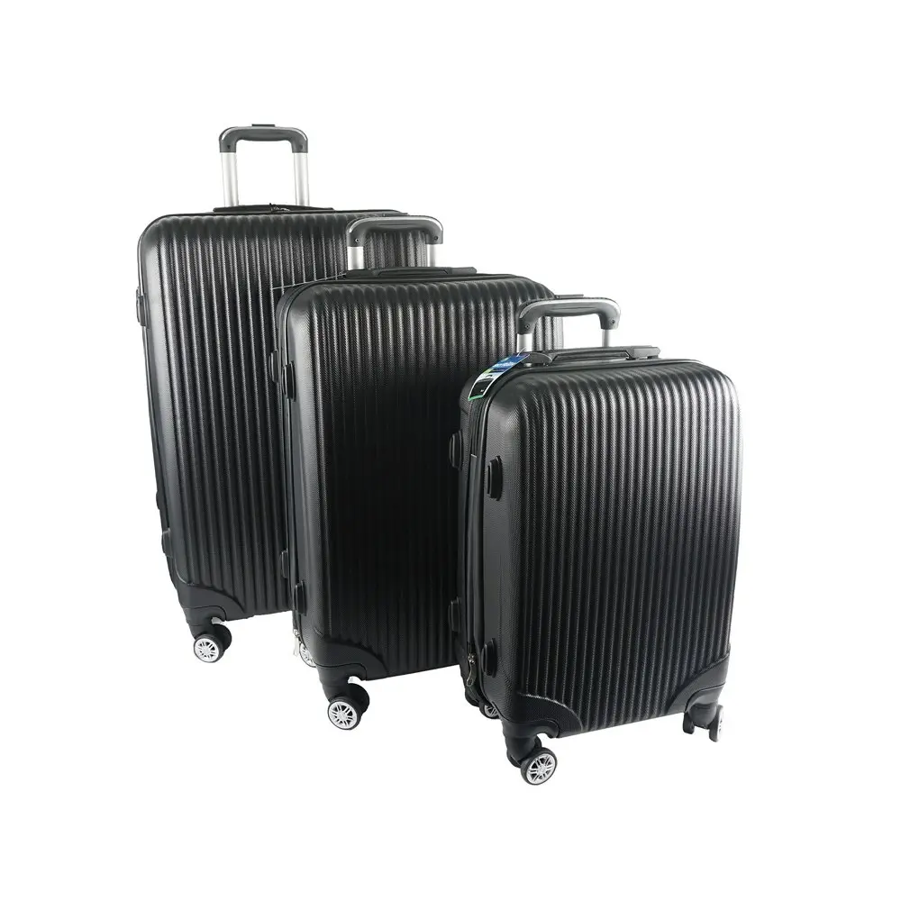 3pc Jemark Sky High Hard Case Travel Suitcase/Luggage Bag Lightweight Black