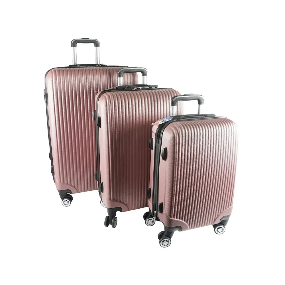 3pc Jemark Sky High Hard Case Travel Suitcase/Luggage Bag Lightweight Rose Gold