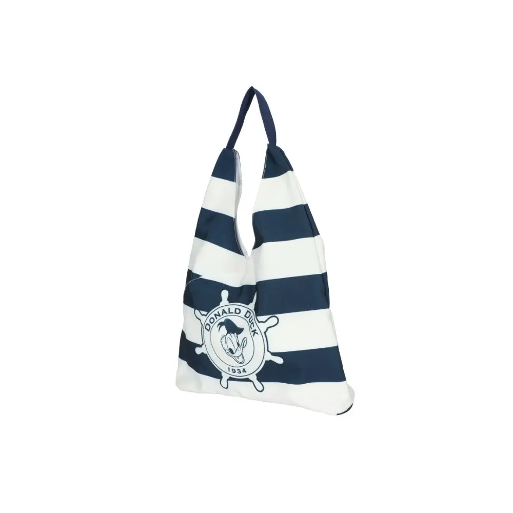 Disney Donald Duck Canvas Shopper Women's Striped Shopping Bag White/Blue