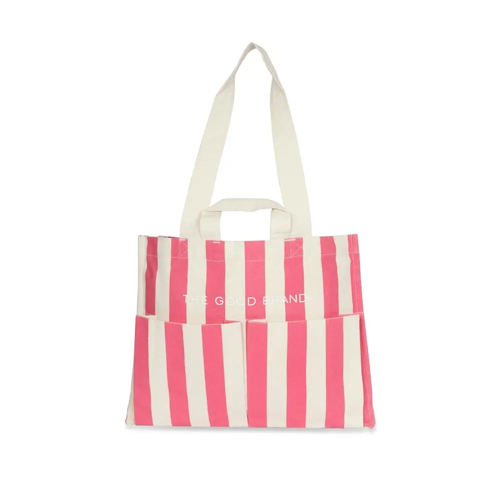 The Good Brand Women's Cotton 40cm Everyday Tote Bag Handbag Hot Pink Stripe