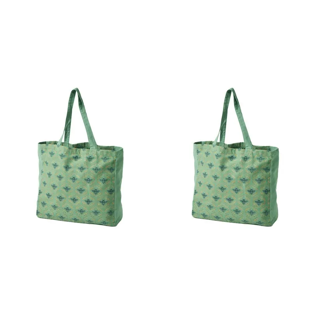 2x Pilbeam Living Bee Shopping/Market Cotton Tote Bag Should/Hand Carry Green