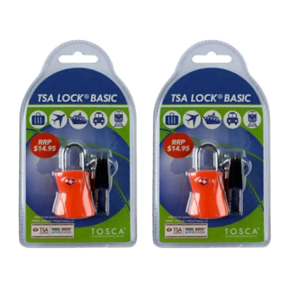 2x Tosca TSA Approved Suitcase/Luggage Bag Safety Lock With Keys - Orange