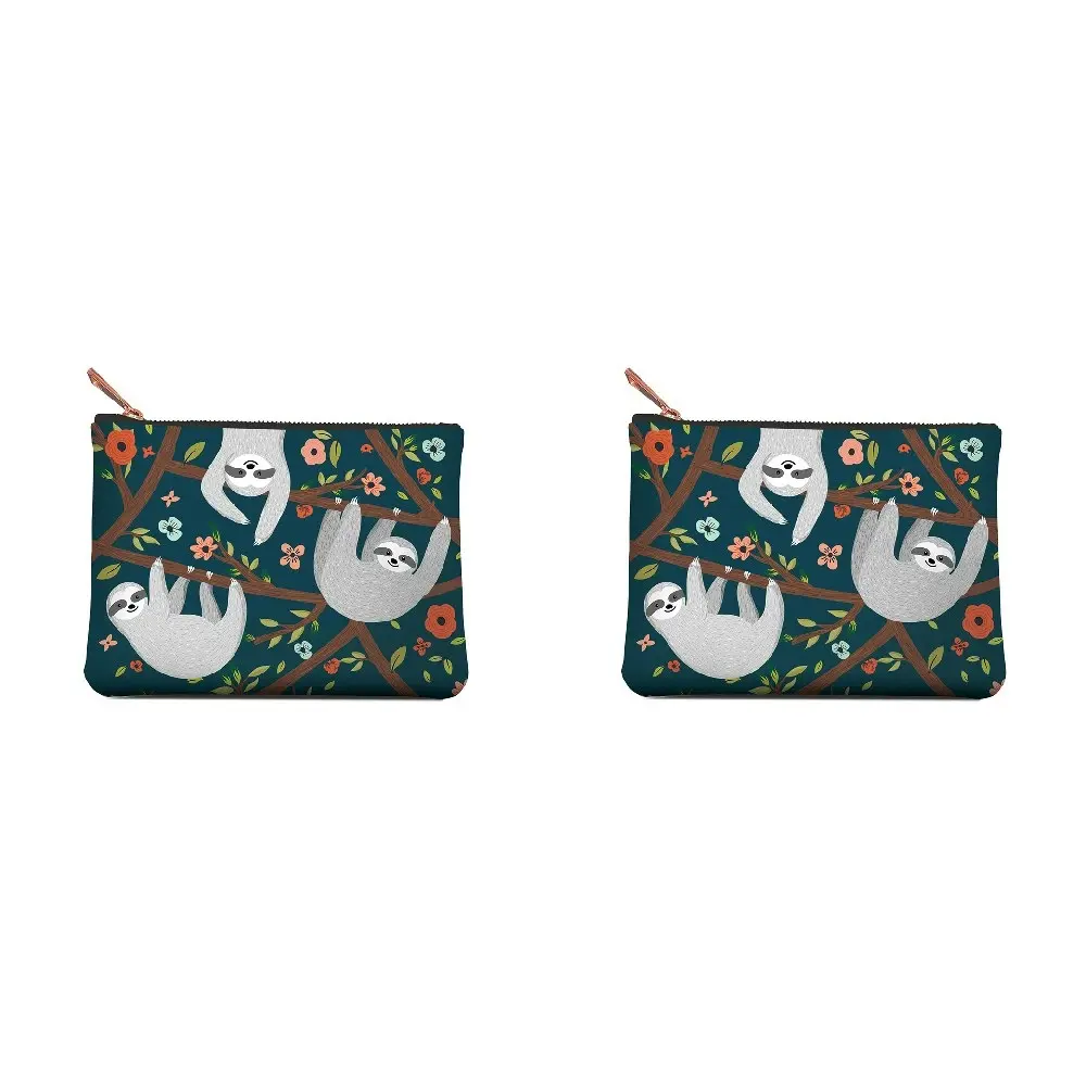 2x Studio Oh Women's Zippered Pouch Coin Purse Wallet 19x14cm Medium Sloth Life