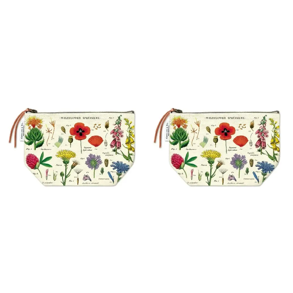 2x Cavallini Cotton Hand Carry Zipped Pouch Handy Organiser 22x15cm Wildflowers