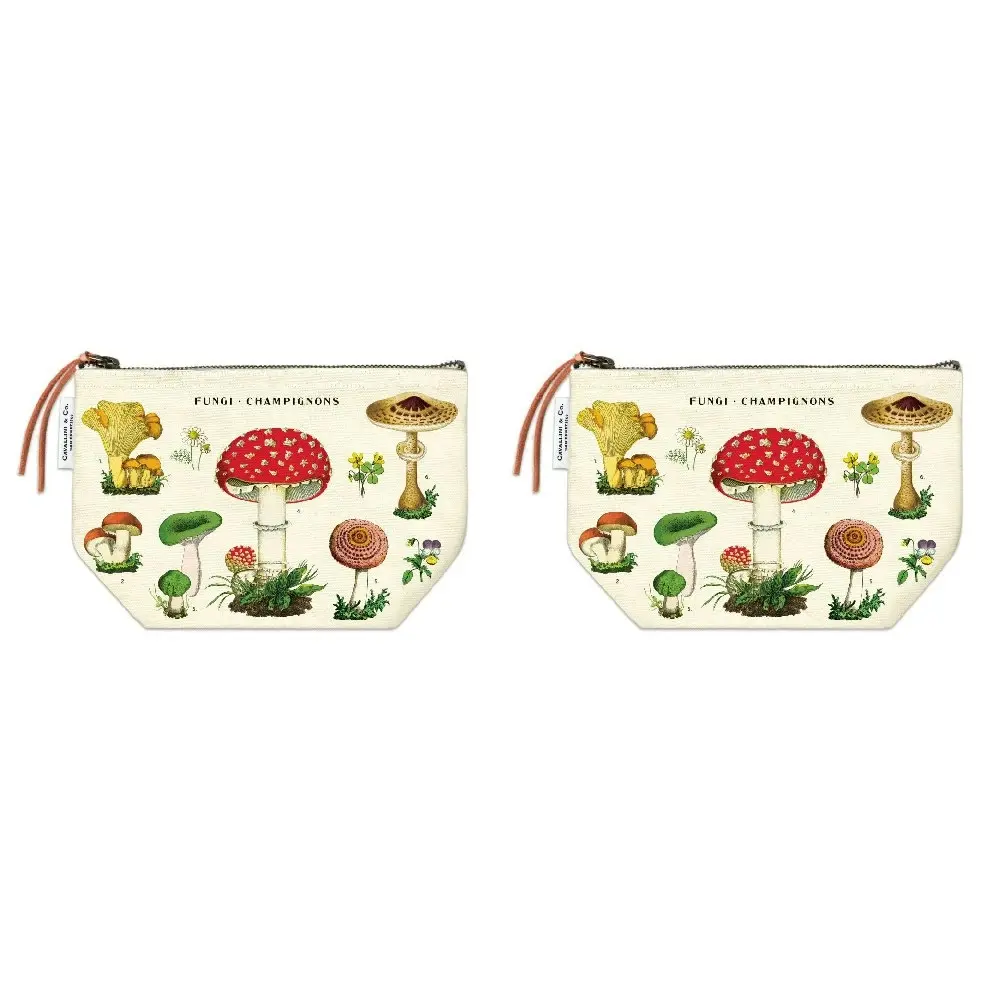 2x Cavallini Cotton Hand Carry Zipped Pouch Storage Organiser Mushroom 22x15cm