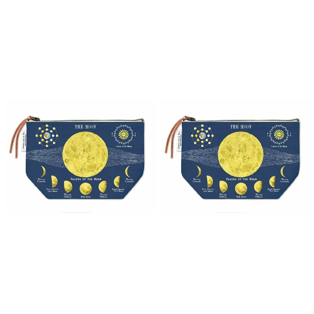 2x Cavallini Cotton Hand Carry Zipped Hand Pouch Storage Organiser Moon 22x15cm