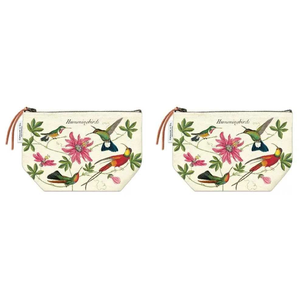 2x Cavallini Cotton Hand Carry Zipped Hand Pouch Organiser Hummingbirds 22x15cm