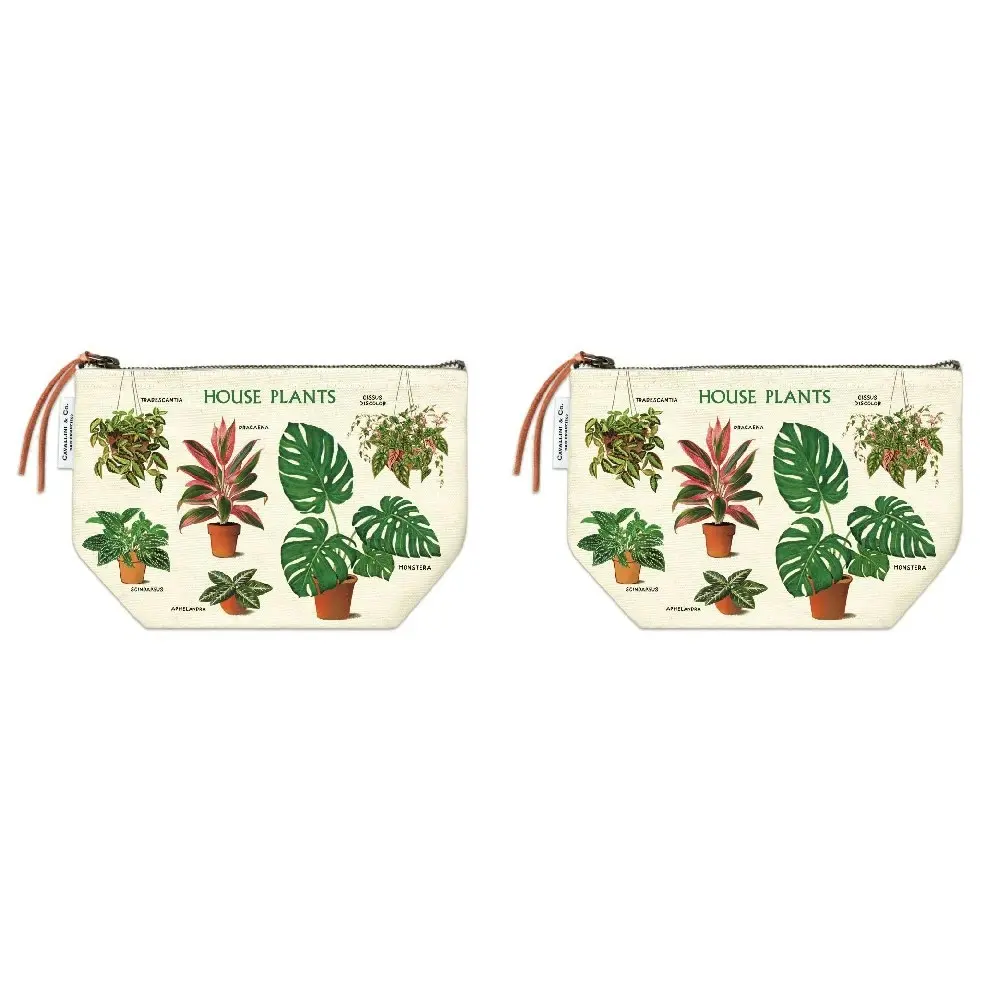 2x Cavallini Cotton Hand Carry Zipped Hand Pouch Organiser House Plants 22x15cm