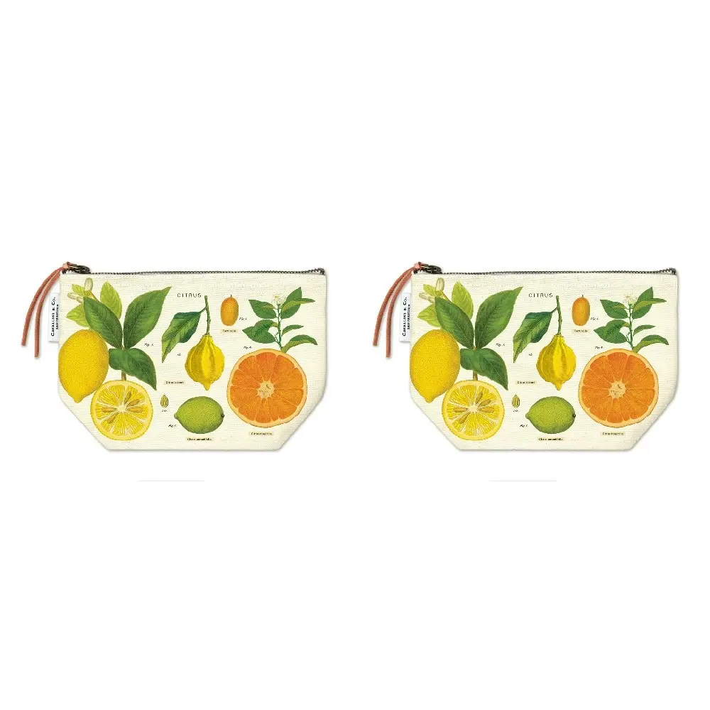 2x Cavallini Cotton Hand Carry Zipped Pouch Portable Organiser Citrus 22x15cm