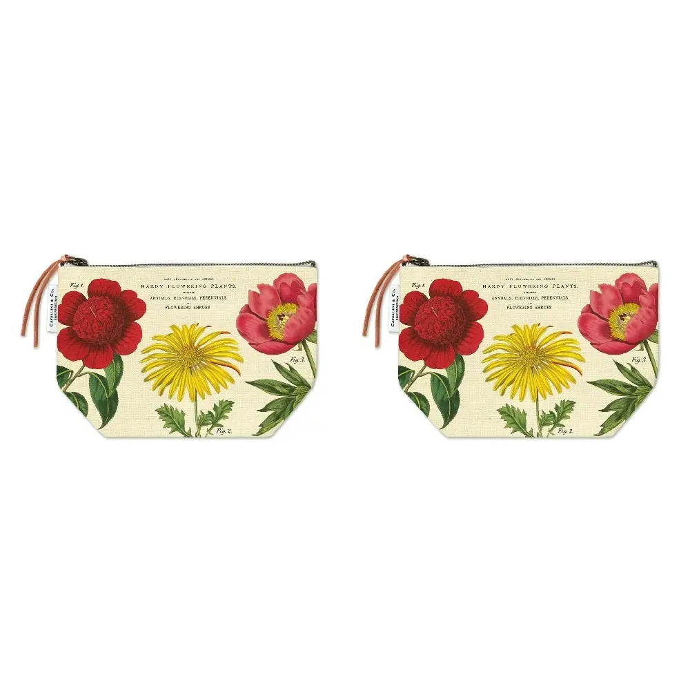 2x Cavallini Cotton Hand Carry Zipped Pouch Portable Organiser Botanica 22x15cm