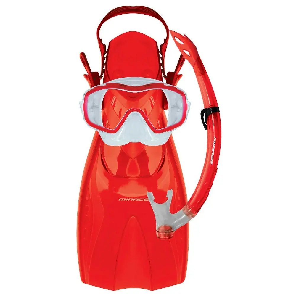 Mirage Shrimp Large-XL Silitex Mask, Snorkel & Fin Underwater Set Junior Red