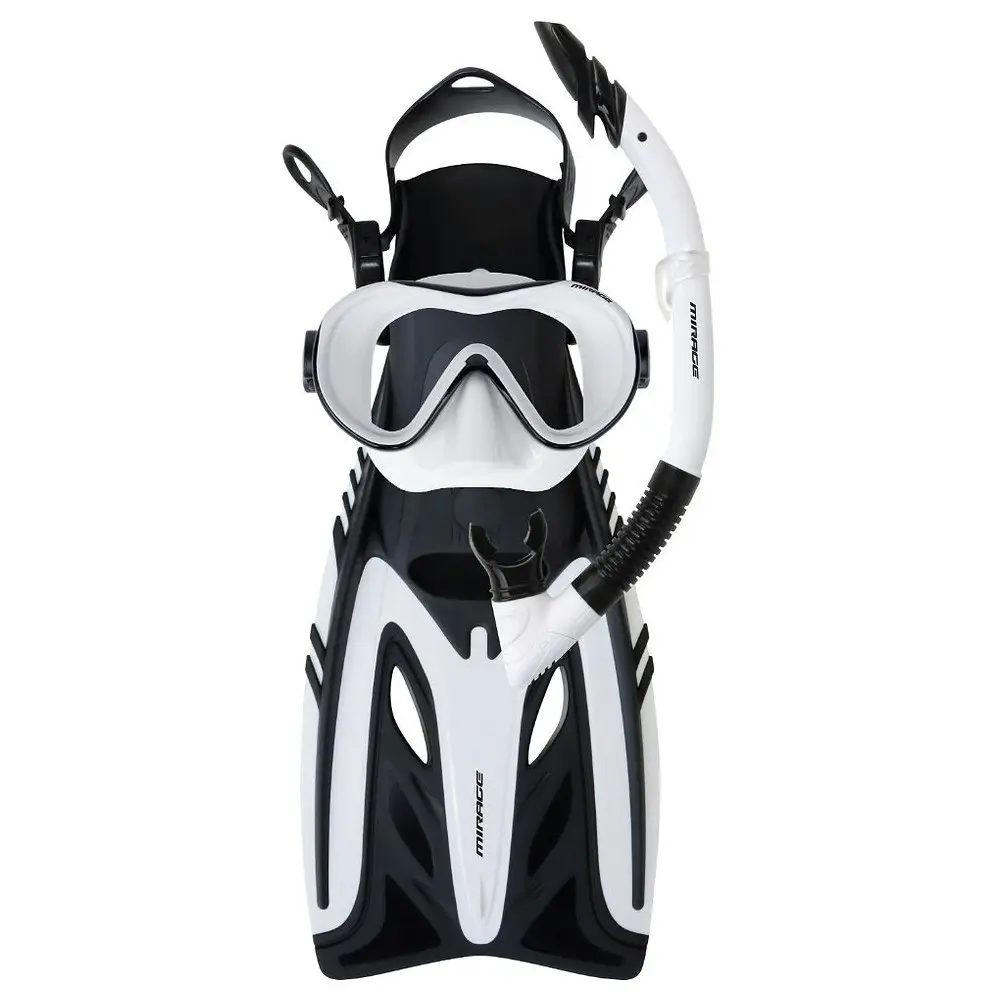 Mirage Phantom Large-XL Silicone Mask, Snorkel & Fin Underwater Set Adult White