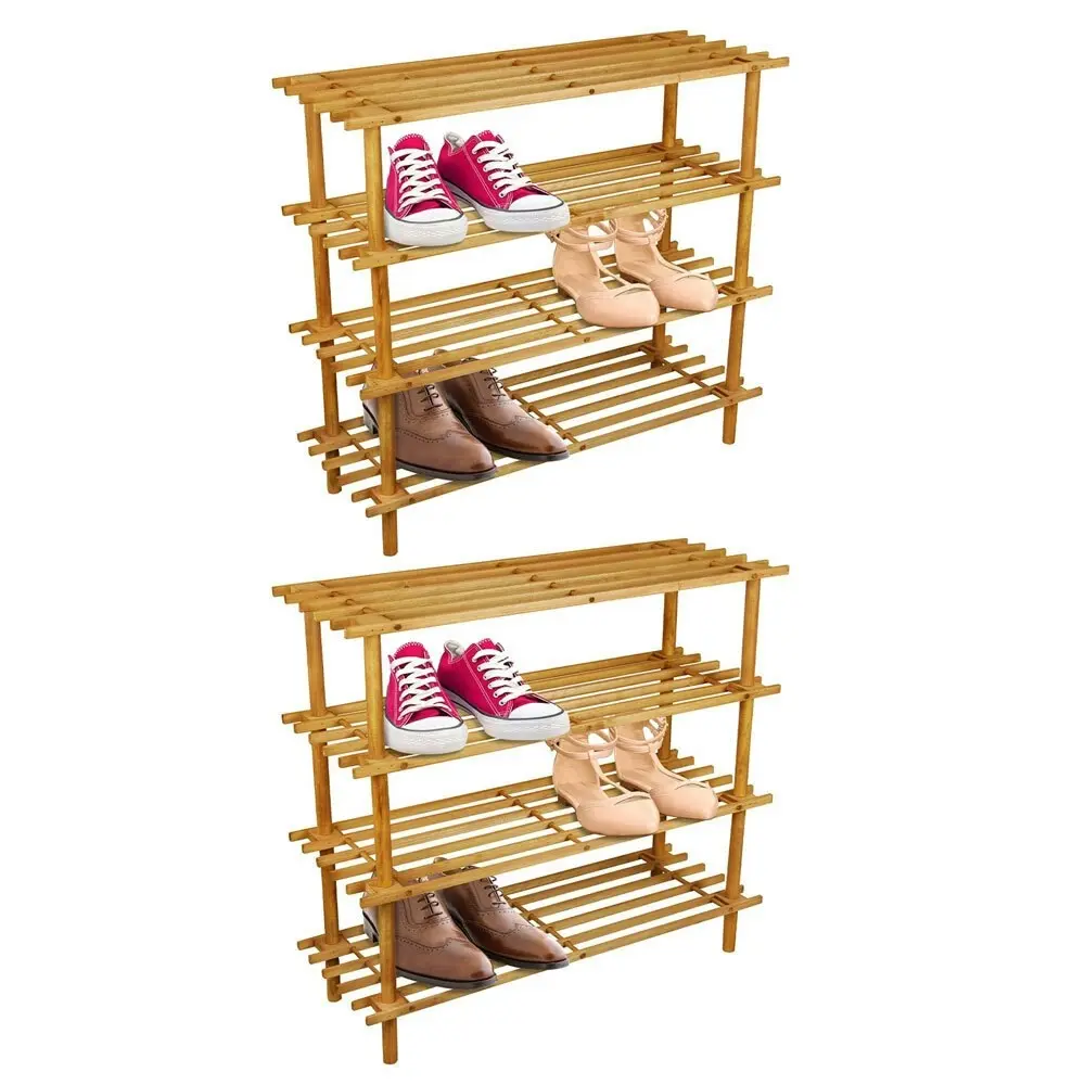 2PK Boxsweden 4 Tier 74cm Wooden Shoe Rack Wood Storage Home Organiser Stand BR