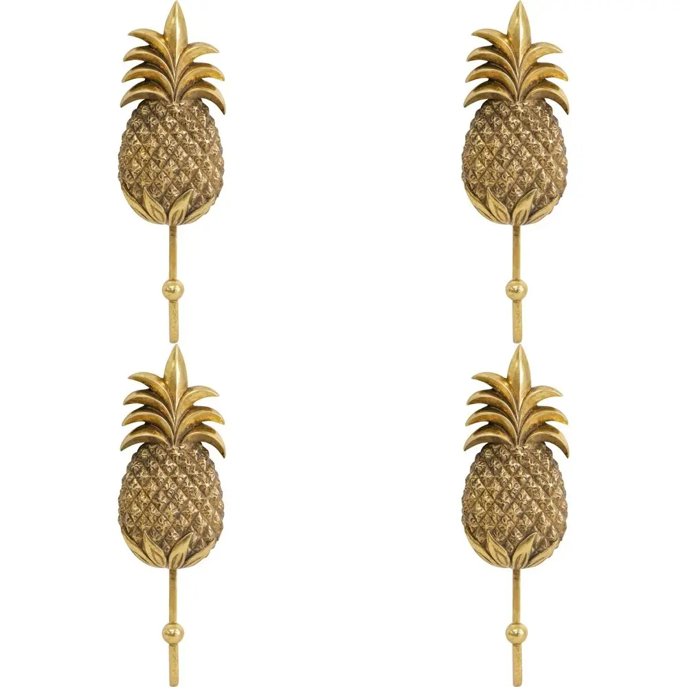 4x LVD Resin Pineapple Hook Gold Decorative Home Decor Organisation 6.5x21cm