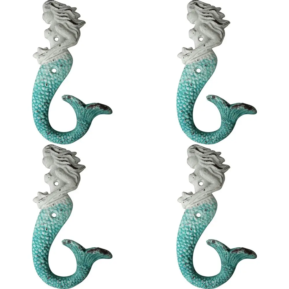 4x LVD Hook Mermaid Lblue Decorative Wall Hangers Home Organisation 10x17.5cm