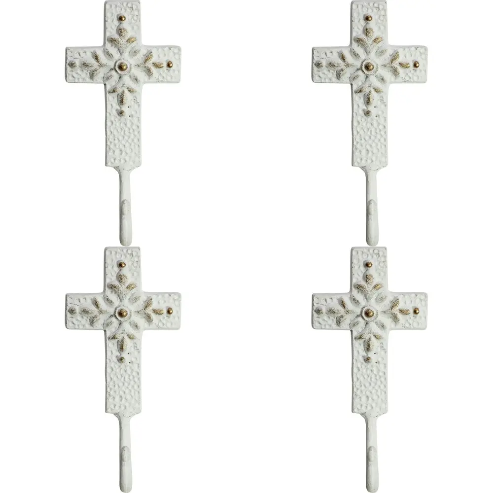 4x LVD Metal Hook Cross Classic Decorative Home Decor Organisation 9x18cm White