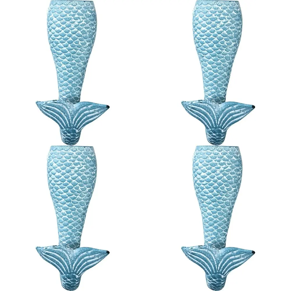 4x LVD Hook Mermaid Blue Decorative Wall Hangers Home Organisation 7x14.5cm