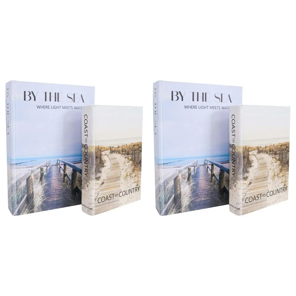 2x 2pc LVD Boardwalks MDF/Canvas Book Box Home Living Room Decor Set 24cm/29cm