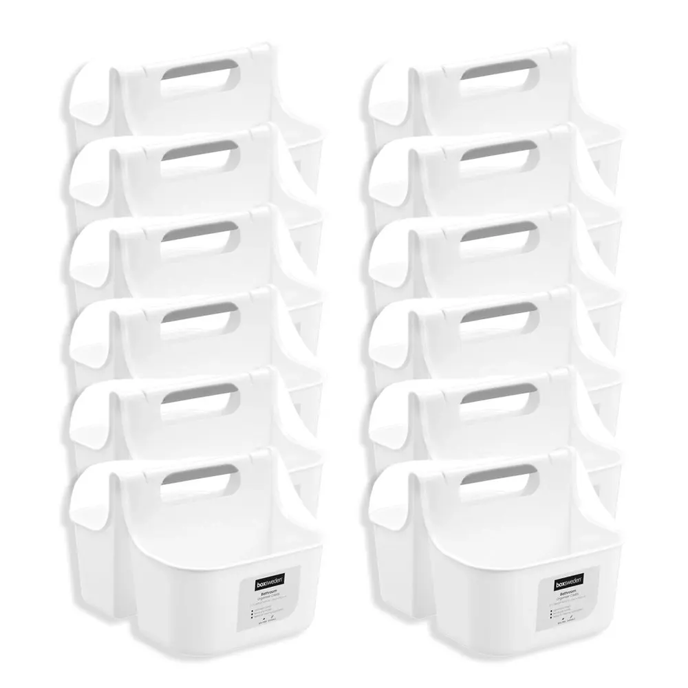 12x Boxsweden 2-Compartment Bathroom Caddy Storage Organiser Lrg 31x24.5cm White