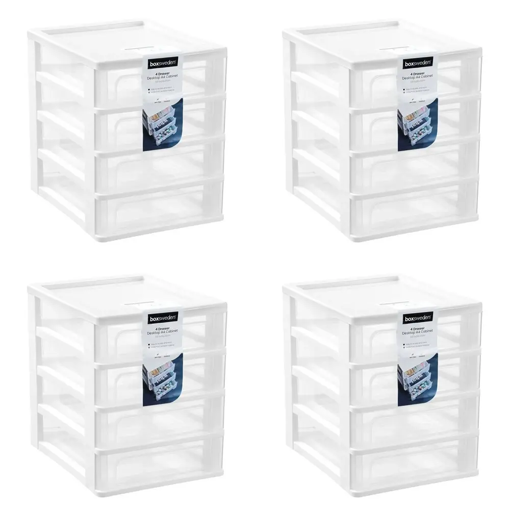 4x Boxsweden A4 Desktop 4-Drawer Unit Storage Home Organiser 33.5x26cm Assorted