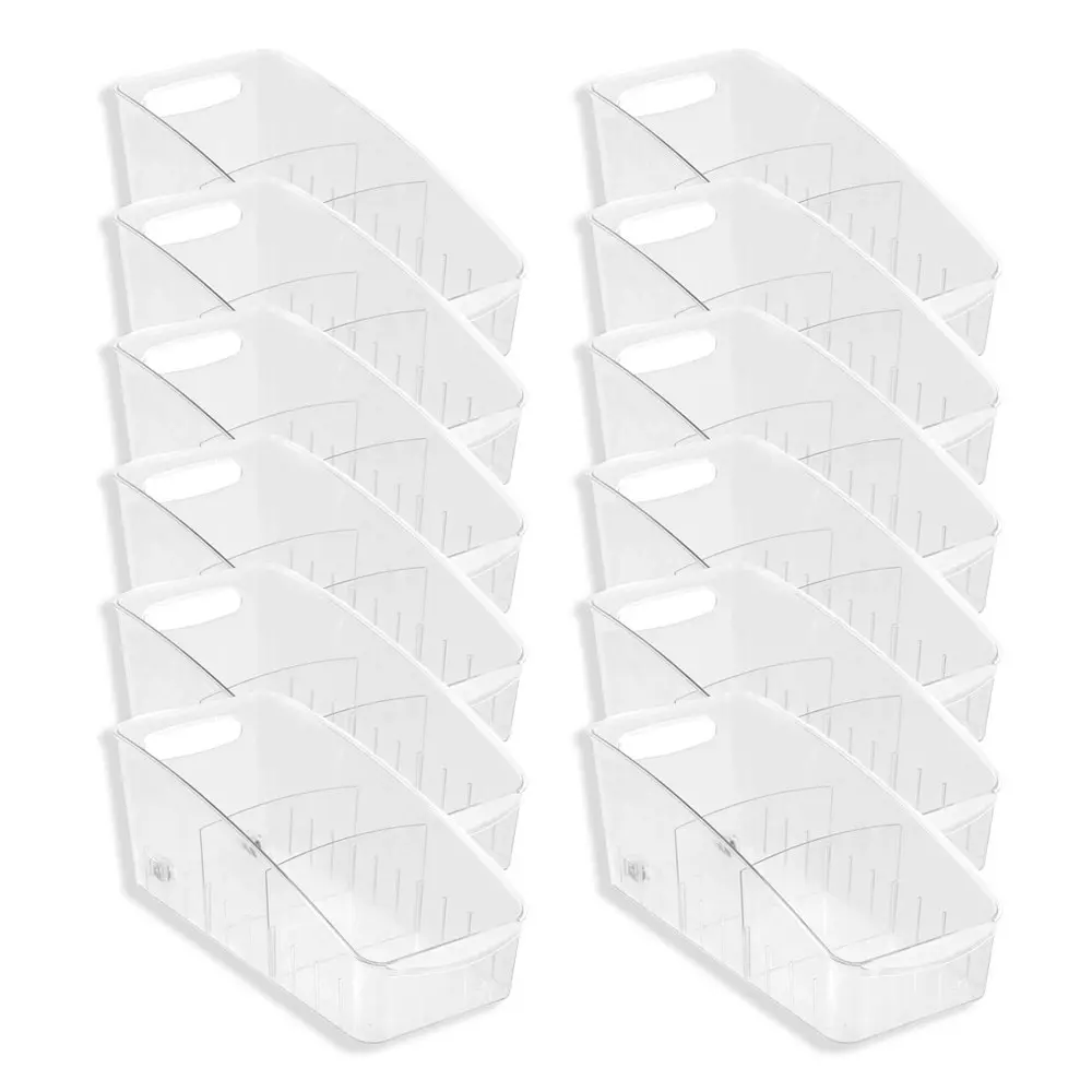 12x Boxsweden Crystal Roll Out Tray Storage Organiser w/ Dividers 38x16.5cm CLR