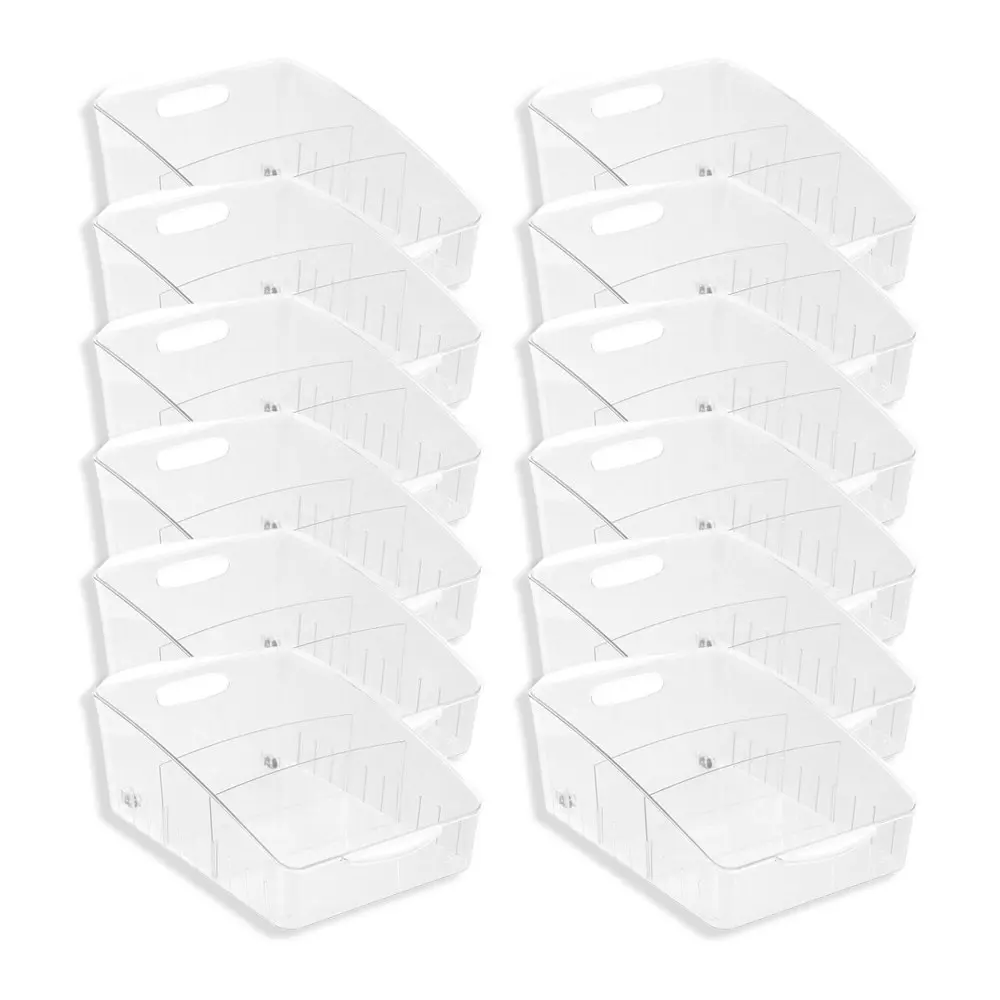 12x Boxsweden Crystal Roll Out Tray Storage Organiser w/ Dividers 38x27cm Clear