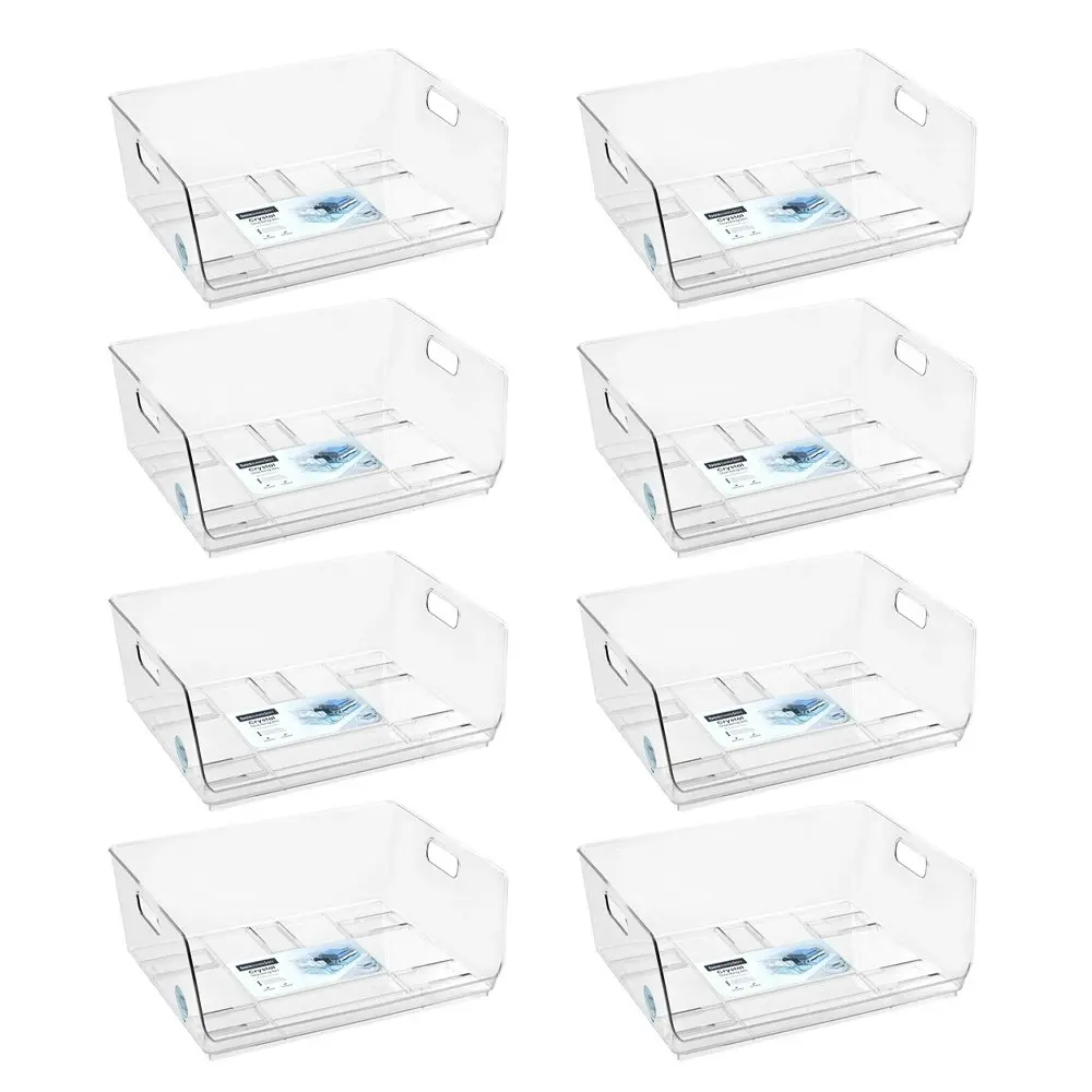 8x Boxsweden Crystal Stacking Bin Storage Home Organiser Large 40.5x30.5cm CLR