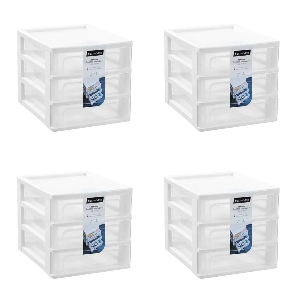 4x Boxsweden A4 Desktop 3-Drawer Unit Storage Home Organiser 33.5x26cm Assorted