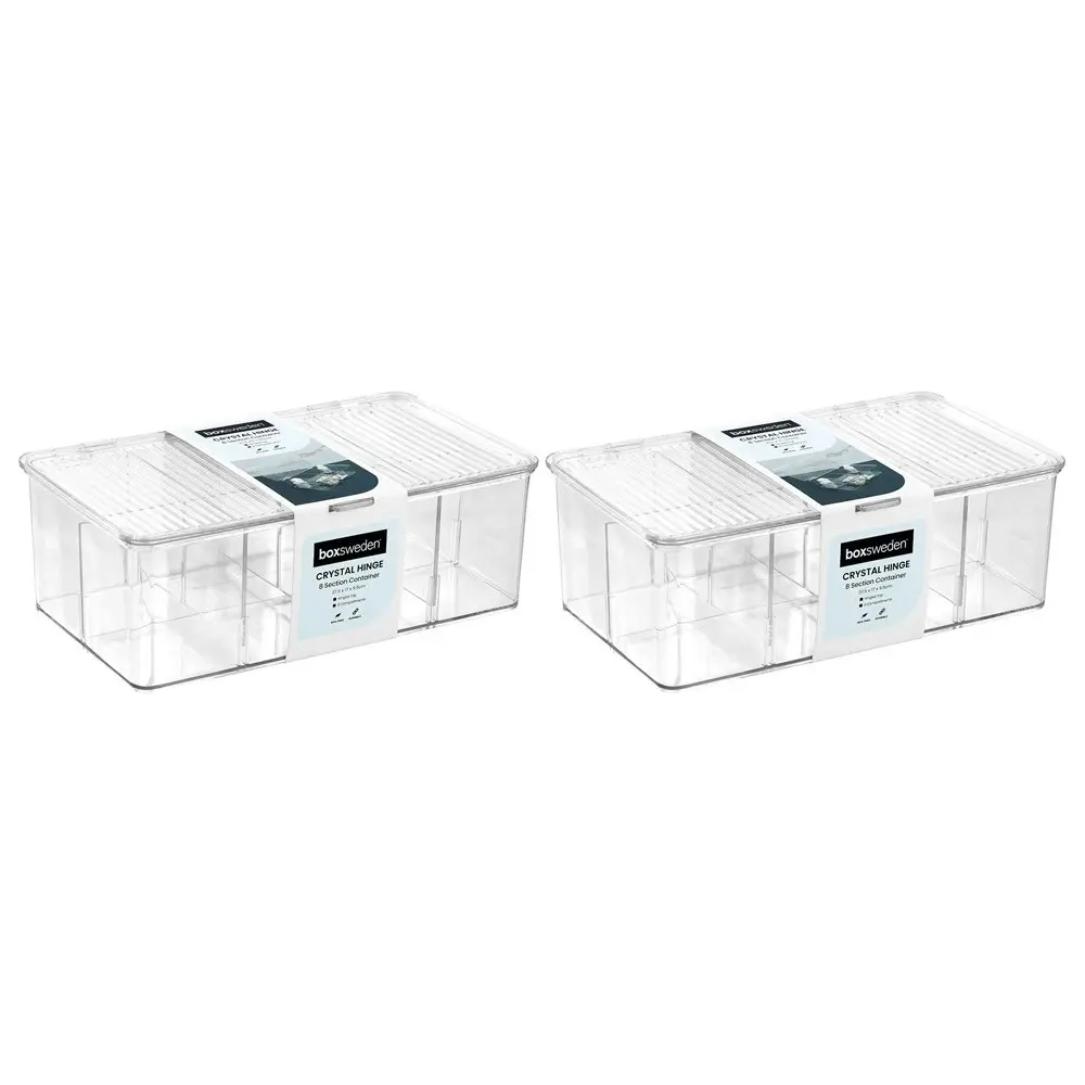 2PK Boxsweden 27.5x17cm Crystal Hinged 8-Section Container Organiser Storage