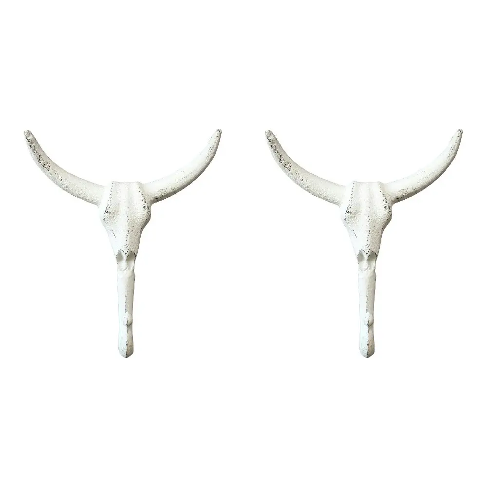 2x LVD Metal Decorative Hook Skull Sculpture Hanging Home/Office Decor 20cm WHT