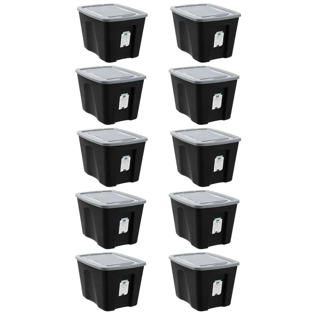 10x Boxsweden Garaz Eco 68L/59cm Storage Box Home Organser Rectangle w/Lid Black