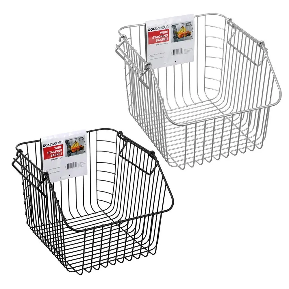 2x Boxsweden 28cm Wire Stackable/Stacking Fruits/Veggies Storage Basket Asst.