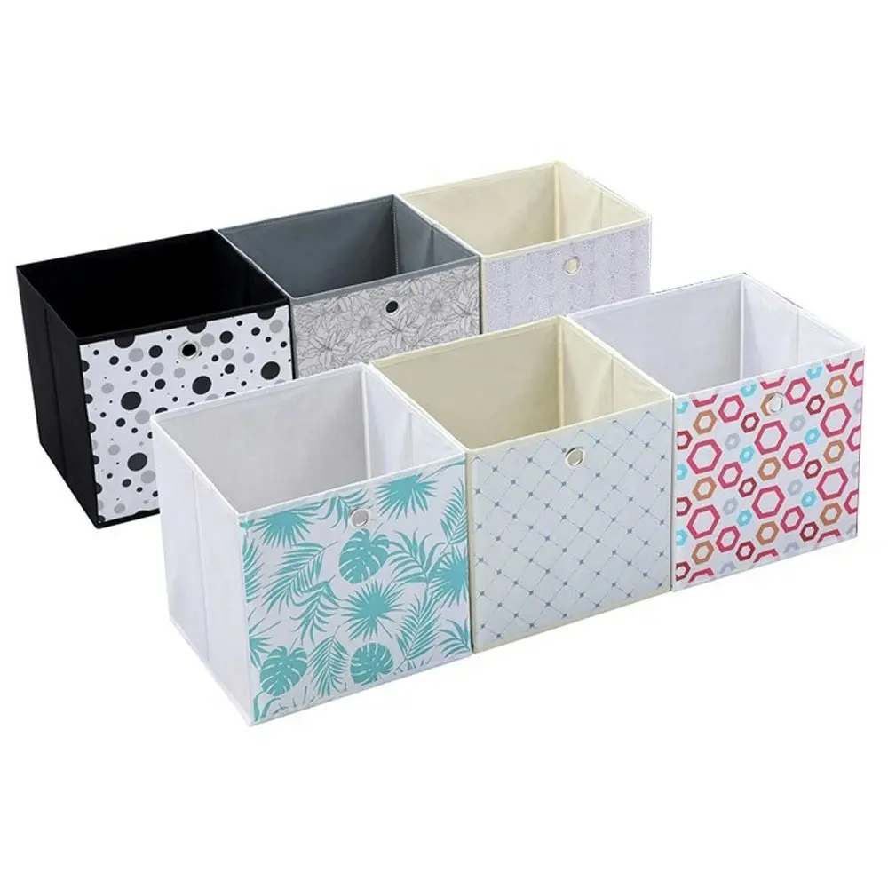 6x Boxsweden Collapsible Mode Patterned Foldaway Cube 29x29x29cm Assorted