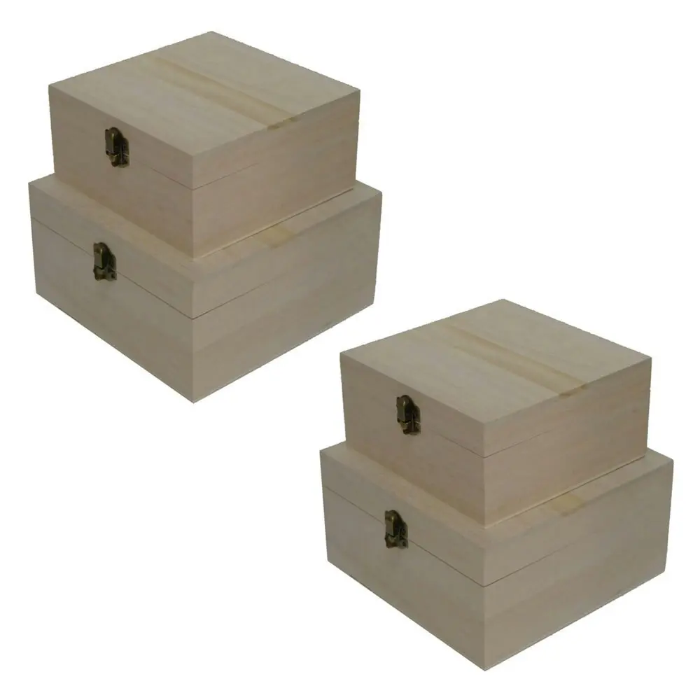 2x 2pc Boyle Craftwood LRG/Small Square Storage Box w/ Catch Organiser/Container