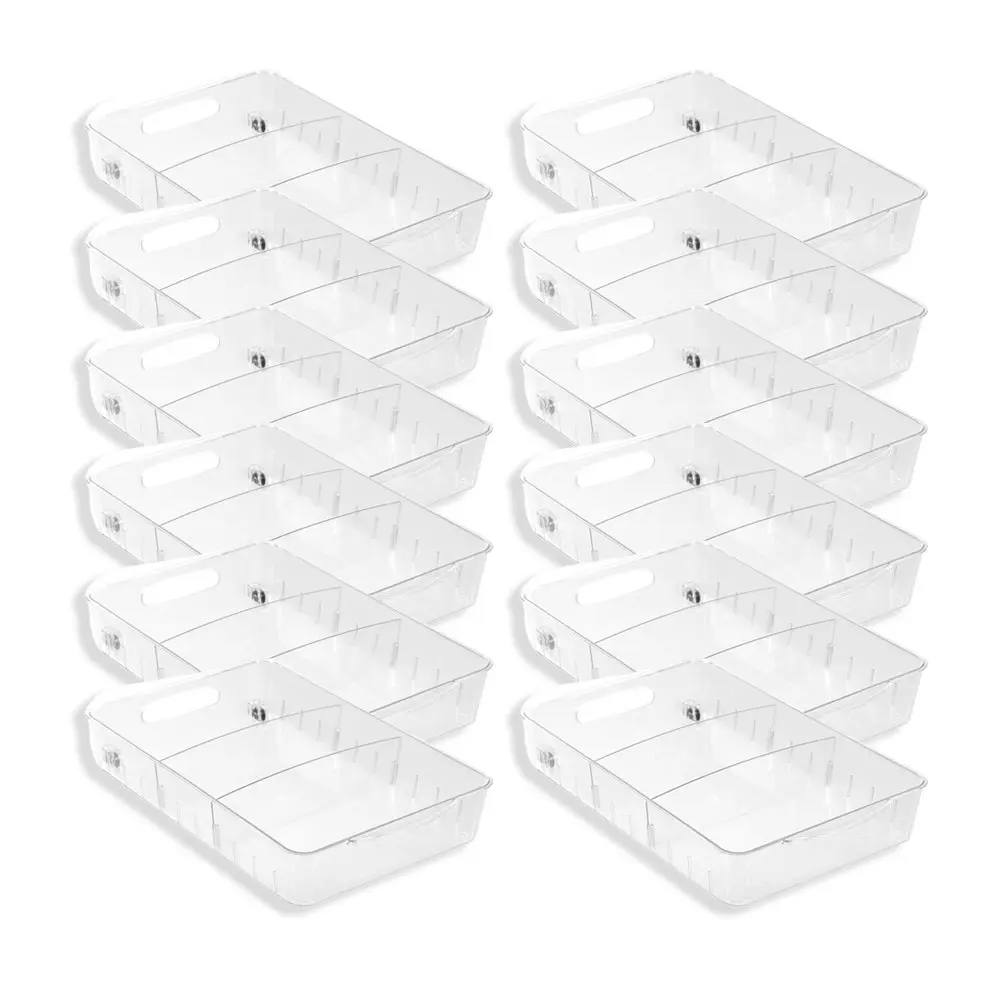 12x Boxsweden Crystal Roll Out Tray Storage Organiser w/ Dividers 38x24cm Clear