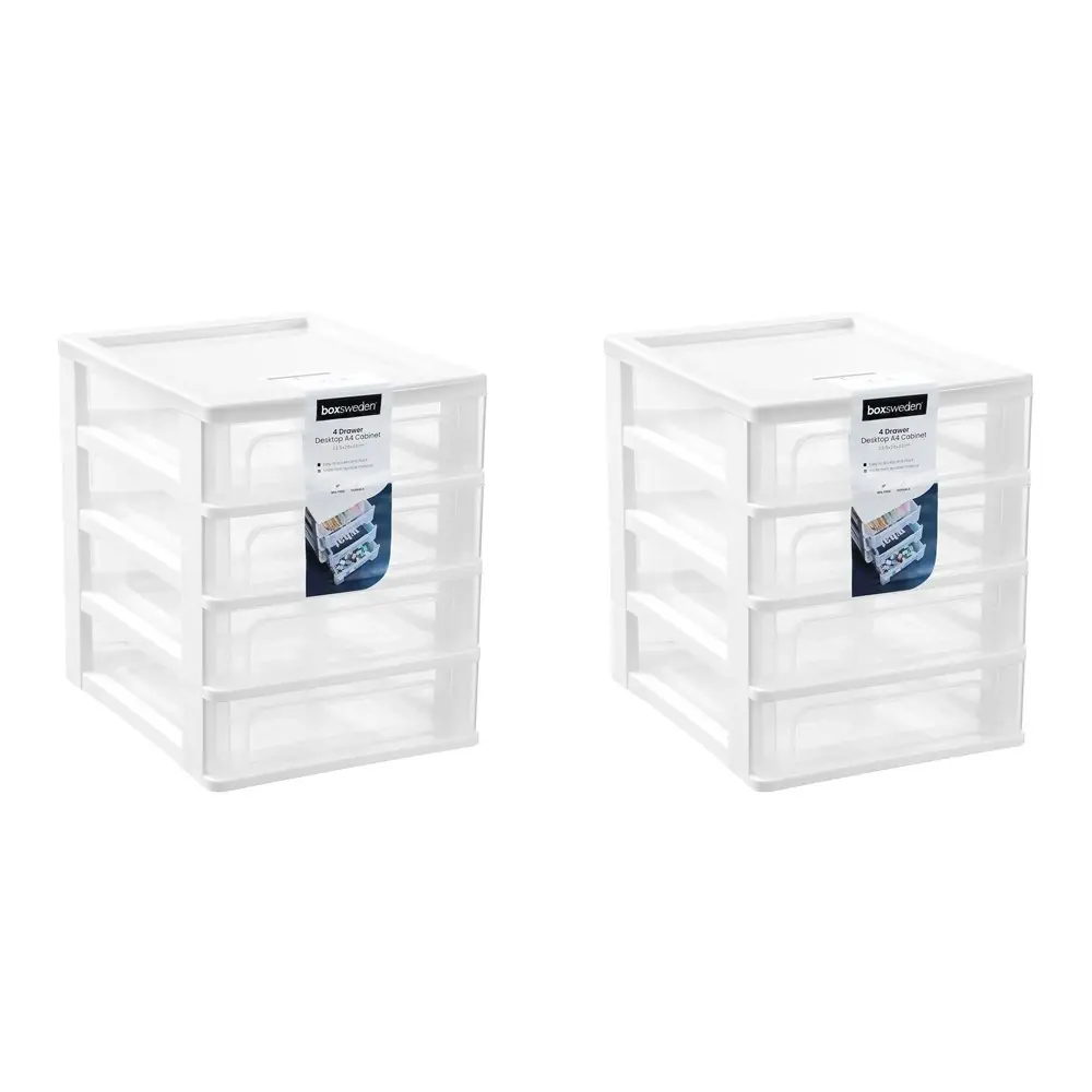 2x Boxsweden A4 Desktop 4-Drawer Unit Storage Home Organiser 33.5x26cm Assorted