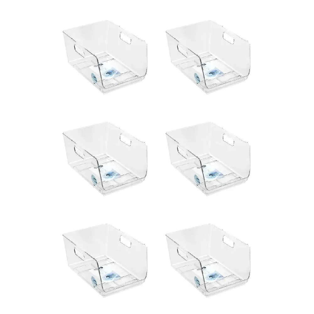 6x Boxsweden Crystal Stacking Bin Storage Home Organiser w/Handle 30x22cm Clear