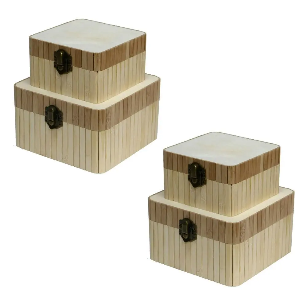 2x 2pc Boyle Craft Bamboo Square Storage Boxes w/Catch/Lid Art DIY Organiser Set