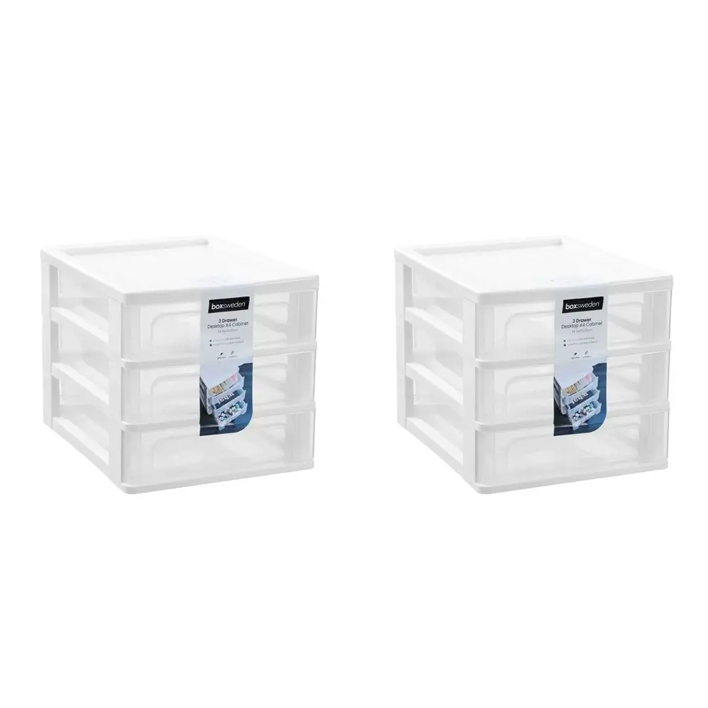 2x Boxsweden A4 Desktop 3-Drawer Unit Storage Home Organiser 33.5x26cm Assorted